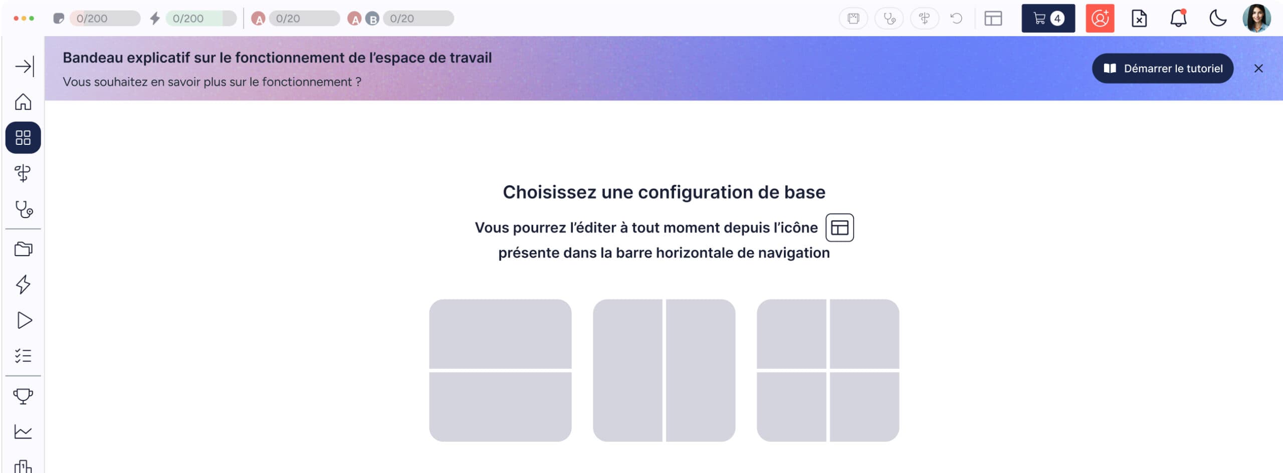 Choix d’une configuration de l’espace de travail asclepia