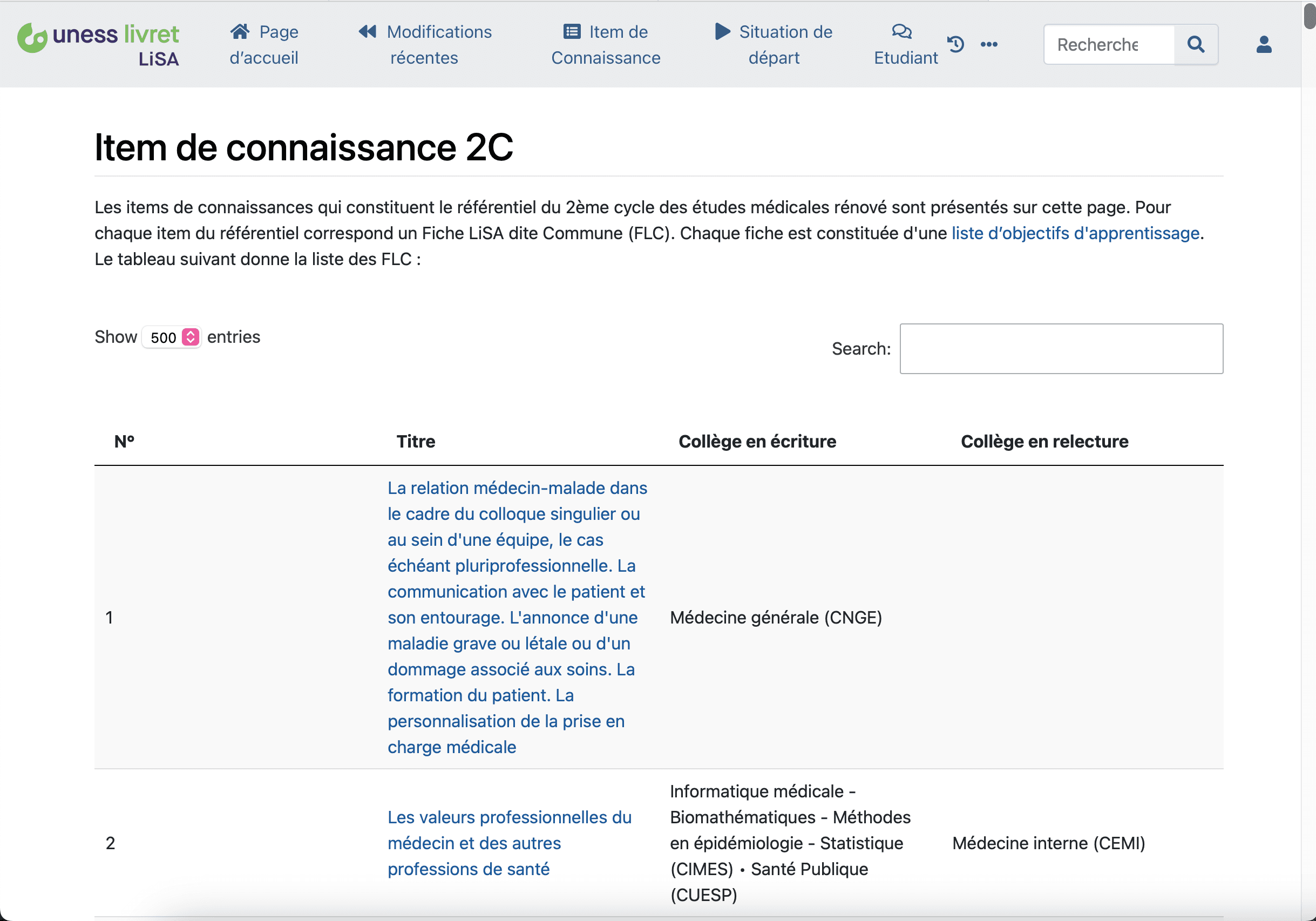 Item de connaissance 2C affiché dans la plateforme