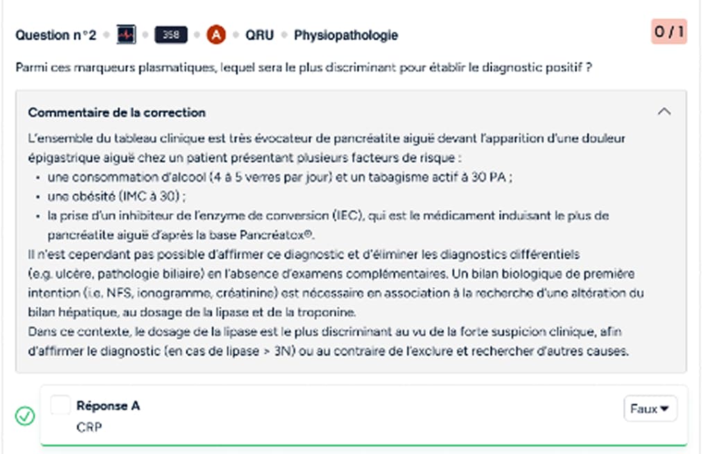 Point de cours affiché dans une correction